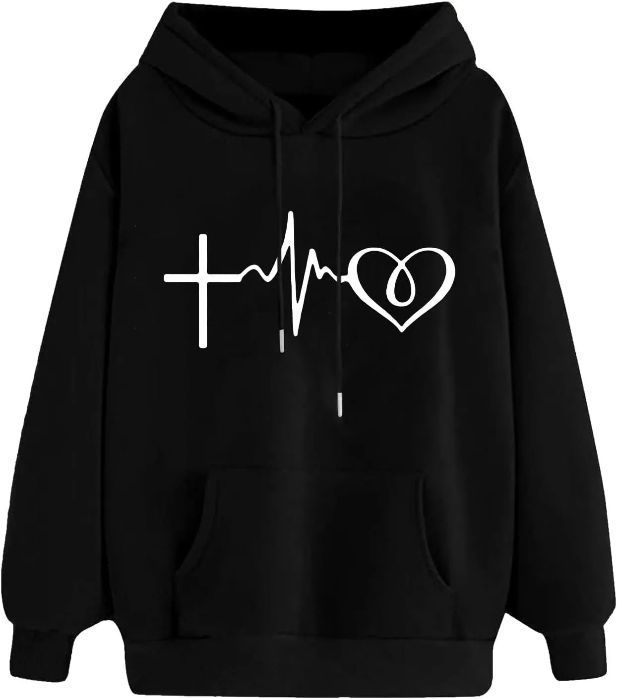 Heart Hoodies for Women Oversized Cute Graphic Pockets Drawstring Hooded Sweatshirts 2024 Fall Fashion Outfits