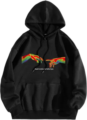 Heart is mine but full of you Women Basic Letter Hoodie Sweatshirt Long Sleeve Kangaroo Pocket Drop Shoulder Pullovers Top