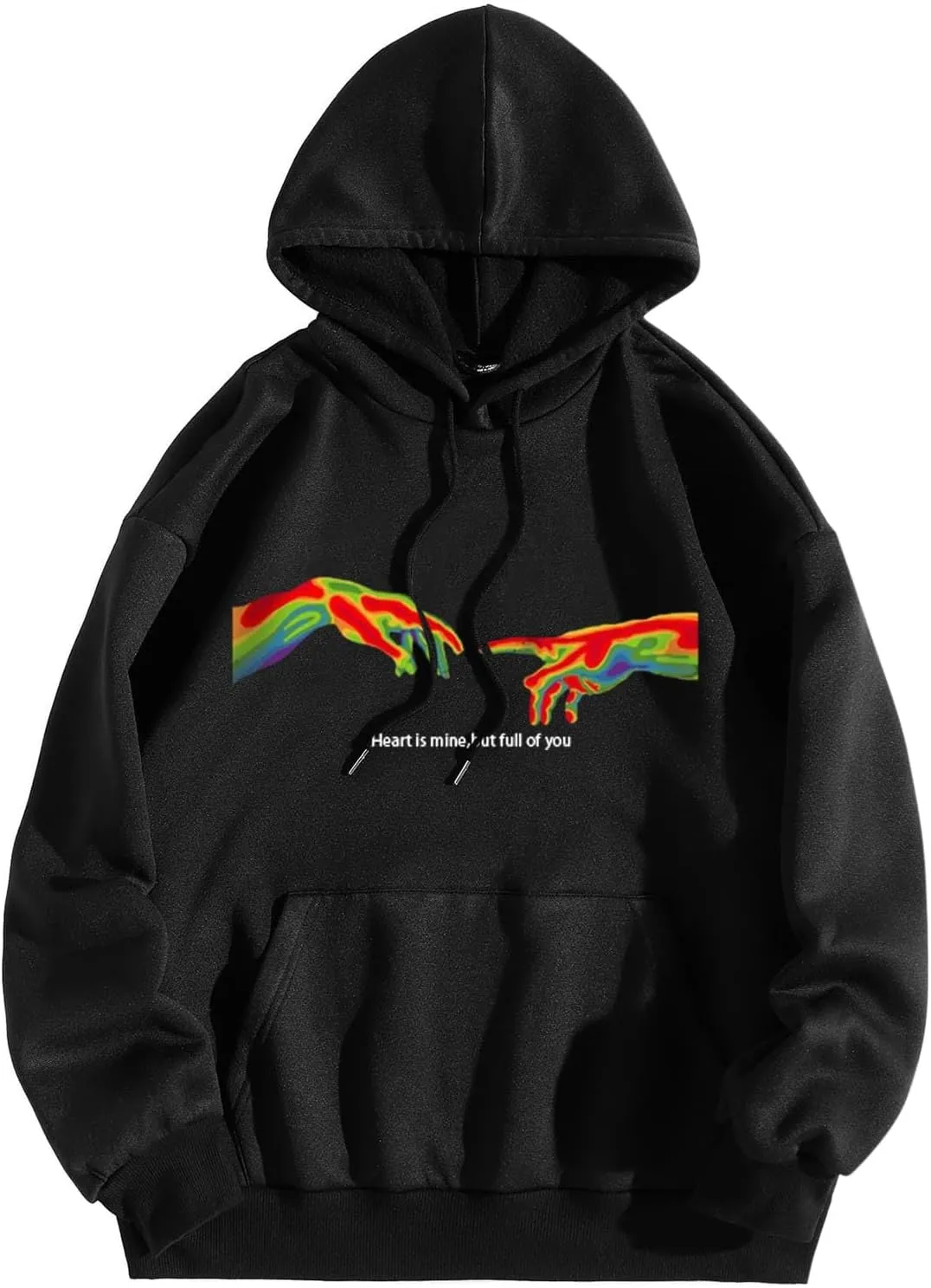 Heart is mine but full of you Women Basic Letter Hoodie Sweatshirt Long Sleeve Kangaroo Pocket Drop Shoulder Pullovers Top