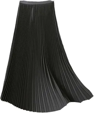 Hgvcfcv Long Pleated Skirts for Women Spring Fall Chic Elastic Band A Line Elegant Office Ladies Midi Skirt