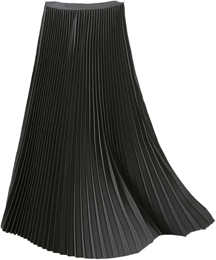 Hgvcfcv Long Pleated Skirts for Women Spring Fall Chic Elastic Band A Line Elegant Office Ladies Midi Skirt