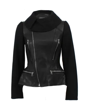 High Neck Leather Biker Jacket