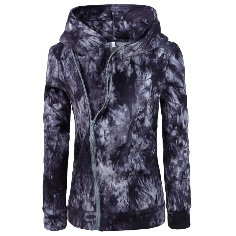 High Neck Zipper Slim Print Slim Hoodie