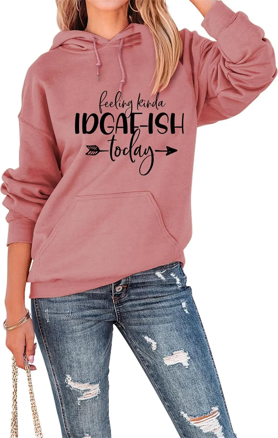 Hoodies for Women Feeling Kinda IDGAF-ish Today Sweatshirt Funny Saying Shirts Hooded Pullover Drawstring Tops
