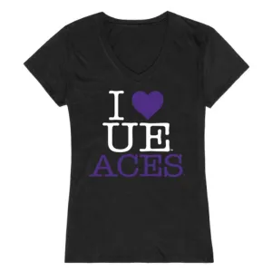 I Love University of Evansville Purple Aces Womens T-Shirt