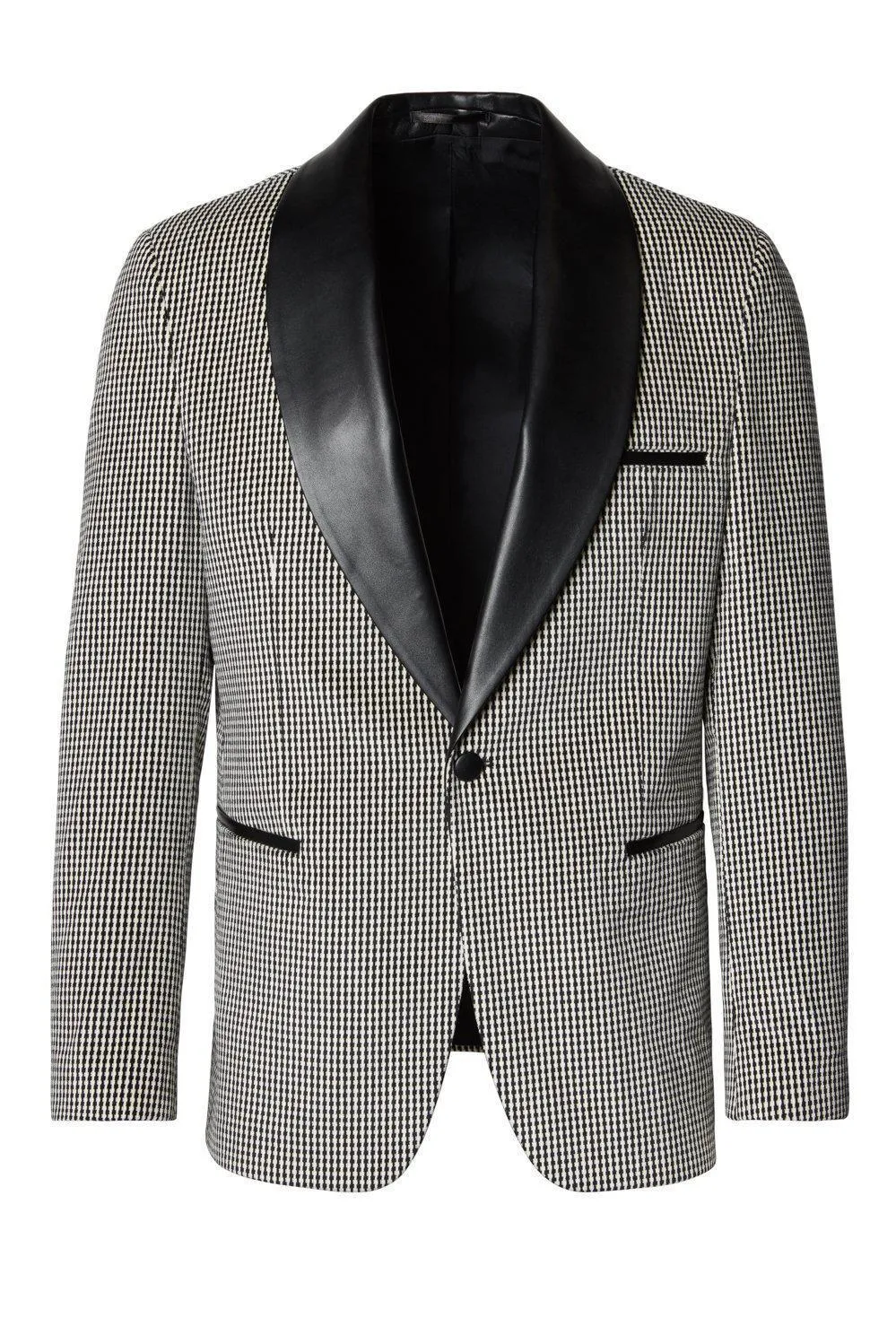 Italian Velvet Leather Shawl Lapel Tuxedo Jacket - Houndstooth