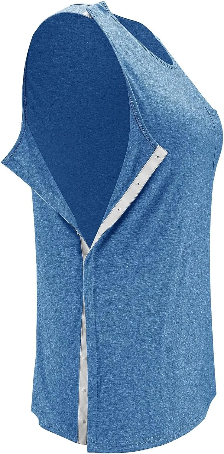 iWoo Post Surgery Tank Tops for Women/Men Mastectomy Shoulder Tearaway Snap Shirts Button Up Rotator Cuff Chemo Recovery