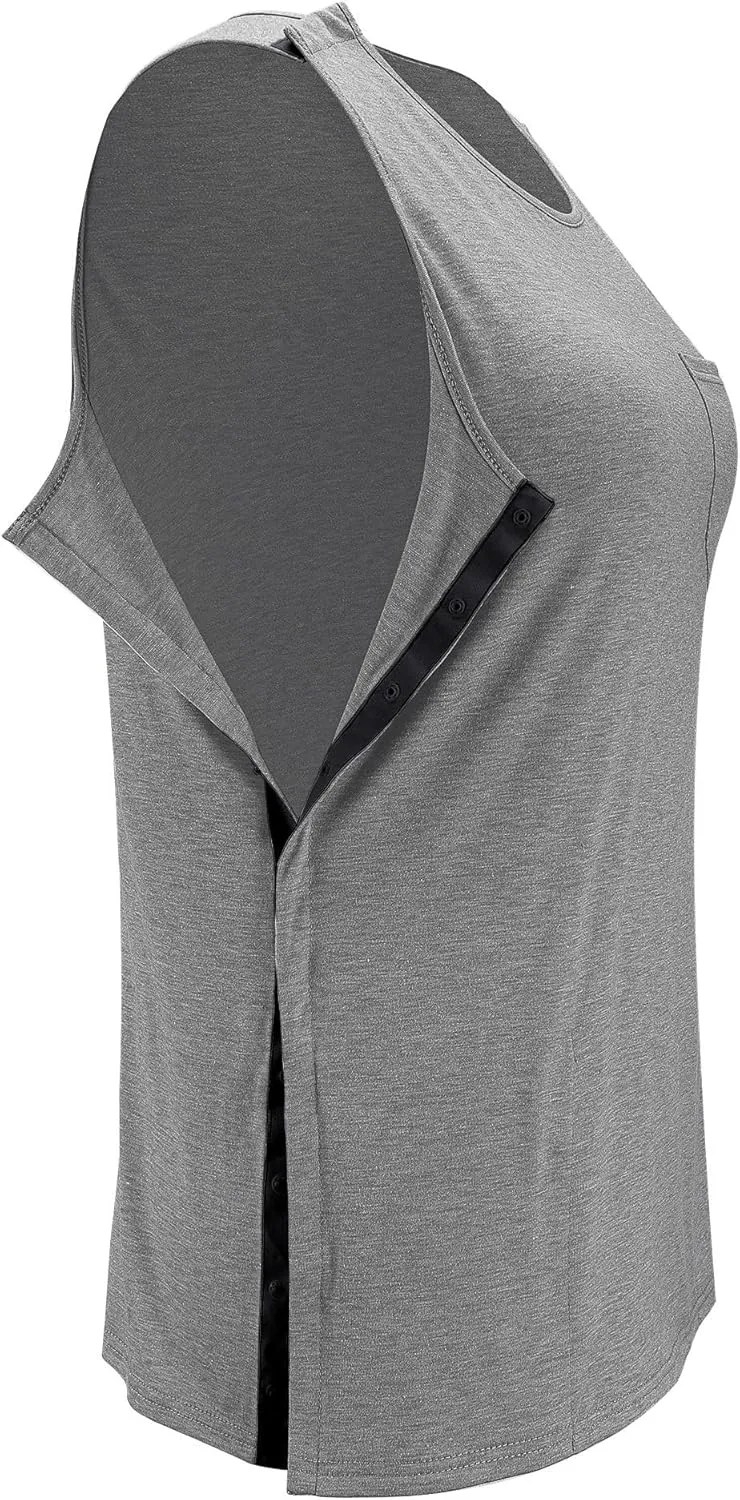 iWoo Post Surgery Tank Tops for Women/Men Mastectomy Shoulder Tearaway Snap Shirts Button Up Rotator Cuff Chemo Recovery