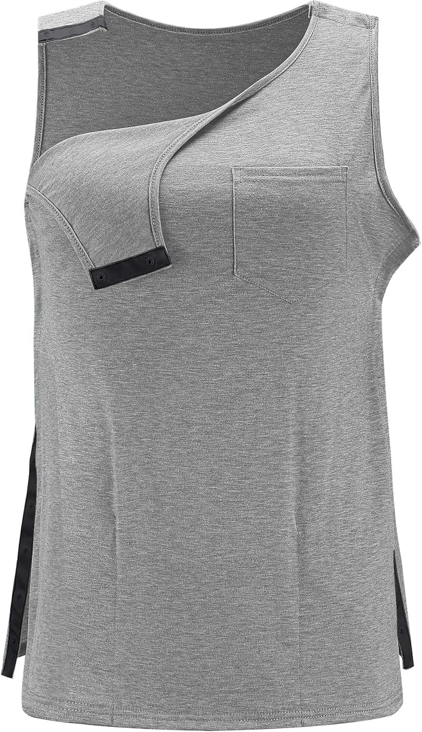 iWoo Post Surgery Tank Tops for Women/Men Mastectomy Shoulder Tearaway Snap Shirts Button Up Rotator Cuff Chemo Recovery