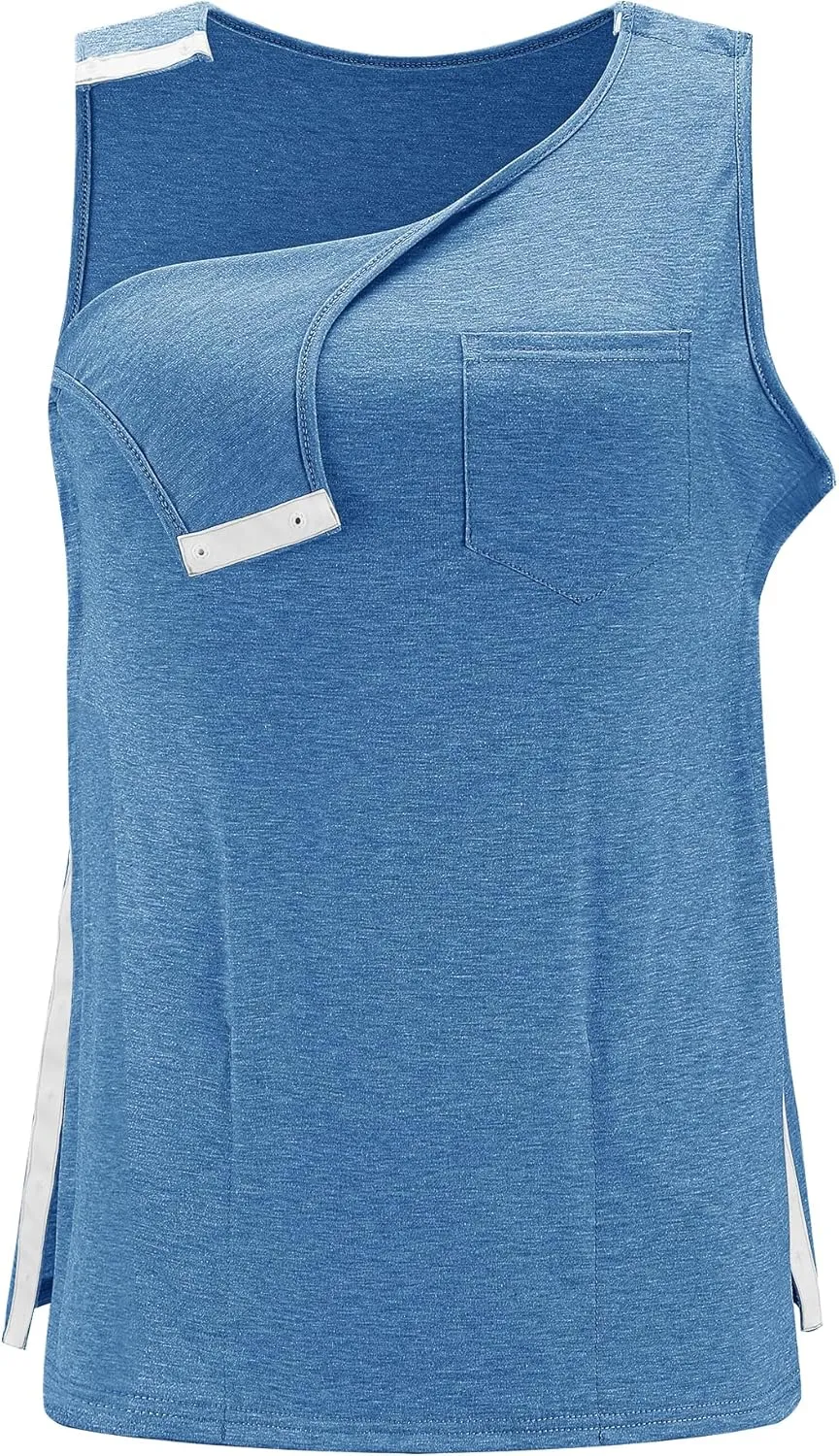 iWoo Post Surgery Tank Tops for Women/Men Mastectomy Shoulder Tearaway Snap Shirts Button Up Rotator Cuff Chemo Recovery