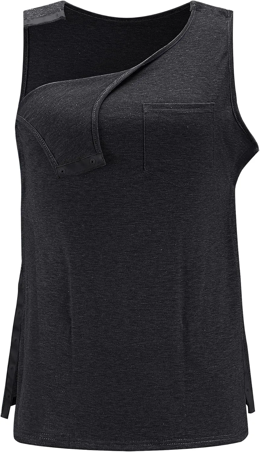 iWoo Post Surgery Tank Tops for Women/Men Mastectomy Shoulder Tearaway Snap Shirts Button Up Rotator Cuff Chemo Recovery