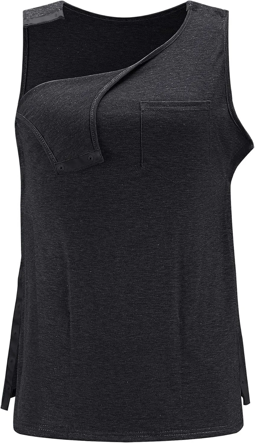 iWoo Post Surgery Tank Tops for Women/Men Mastectomy Shoulder Tearaway Snap Shirts Button Up Rotator Cuff Chemo Recovery