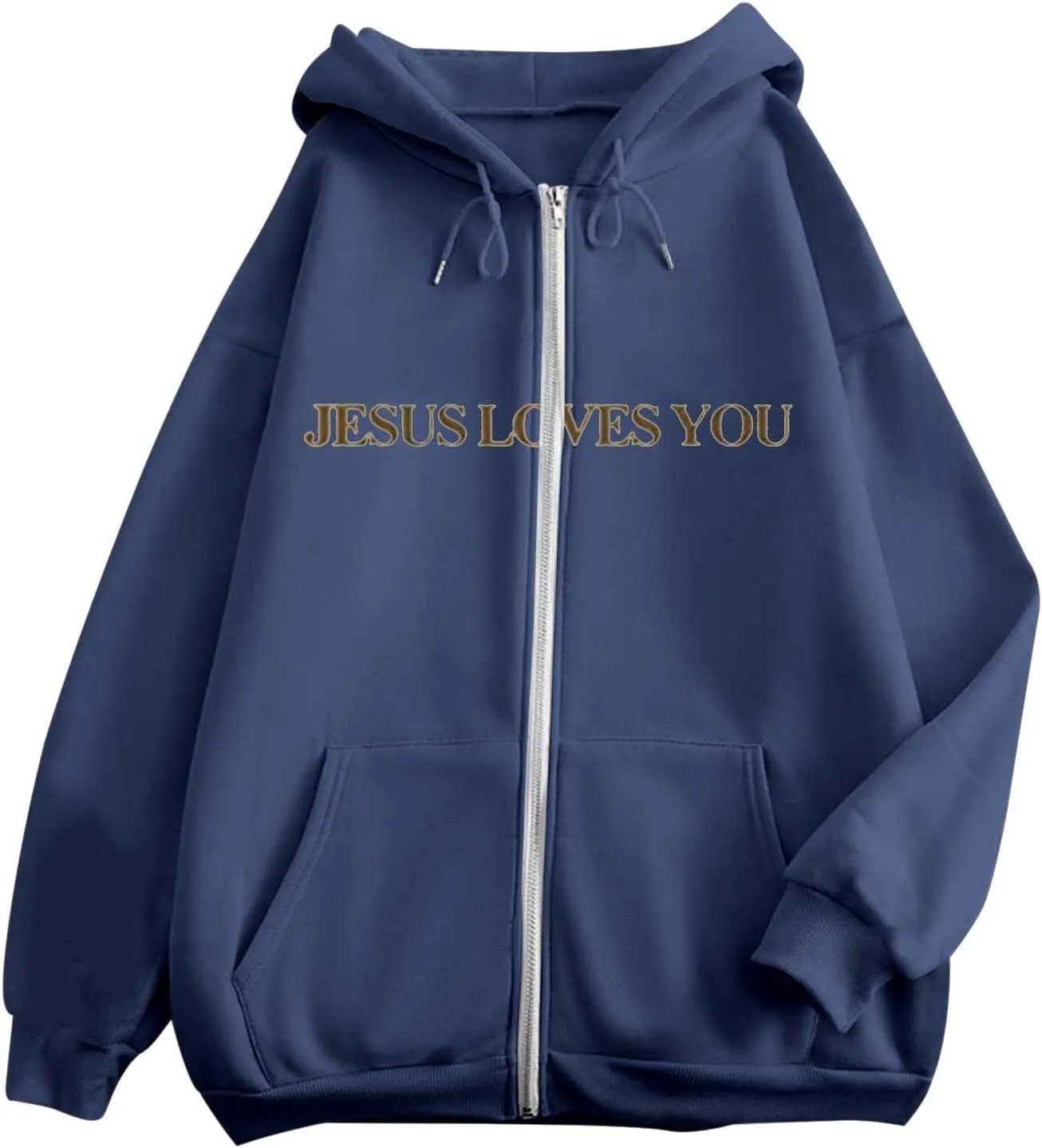 Jesus Loves You Zip Up Christian Hoodies for Women Bible Verse Oversized Long Sleeve Pockets Drawstring Sweatshirts