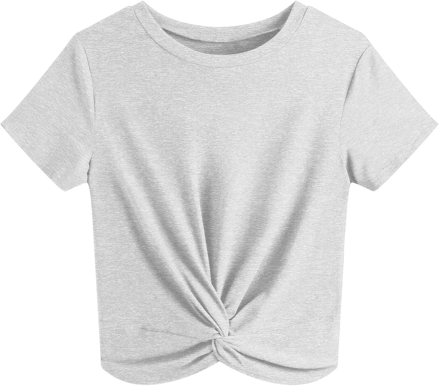 JINKESI Women's Summer Causal Short Sleeve Blouse Round Neck Crop Tops Twist Front Tee T-Shirt