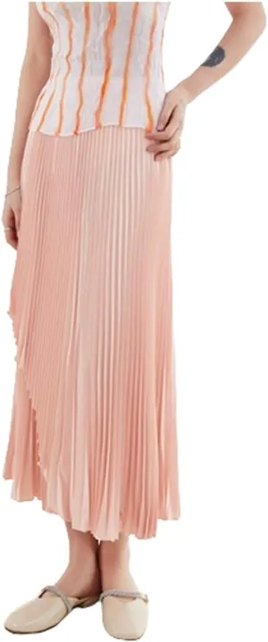 JITEM Pleated Midi Skirt Womens Chic Elastic High Waisted A Line Shirring Long Skirt Sweet Flowy Skirt for Casual or Office