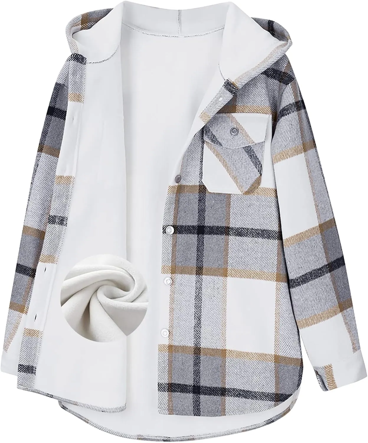 JK SUE JONES Women Fleece Hoodies Jacket Casual Flannel Plaid Sherpa Lined Fuzzy Coats Oversized Thick Outwear