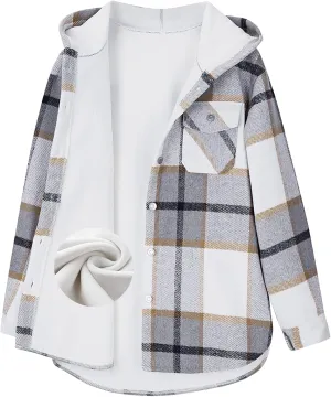 JK SUE JONES Women Fleece Hoodies Jacket Casual Flannel Plaid Sherpa Lined Fuzzy Coats Oversized Thick Outwear