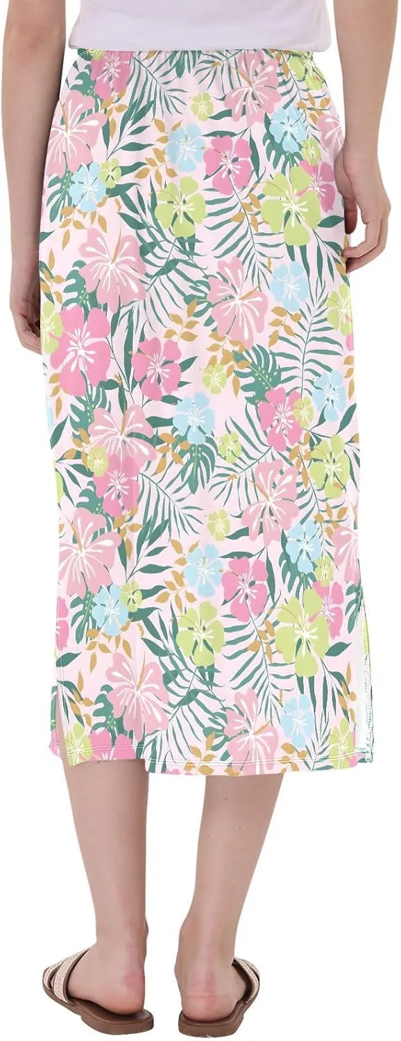 Joisal Chic Floral Pink Women Skirts Midi Length Skirt with Slit for Women, Women's Long Skirt Elastic Skirts for Women