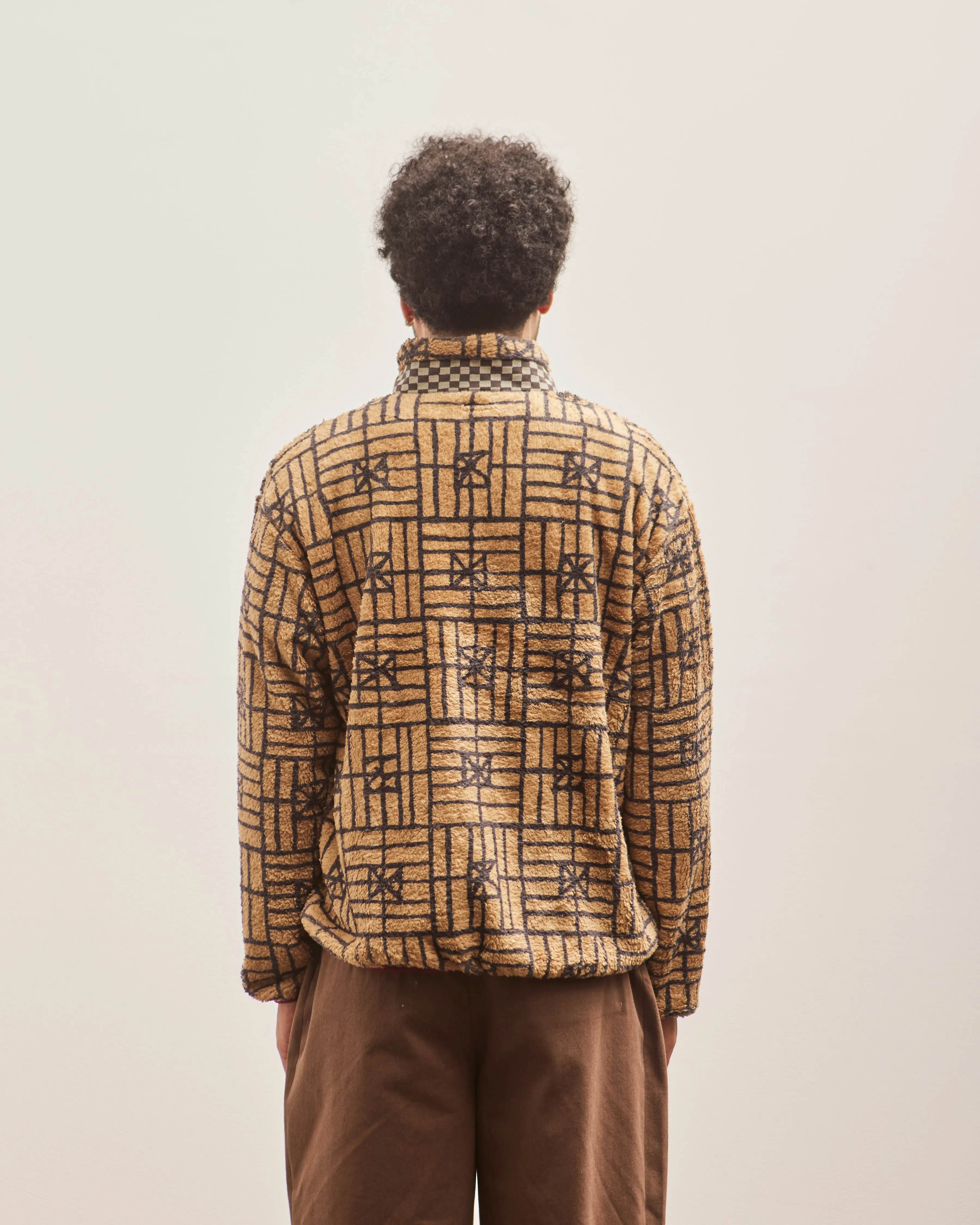 Kapital Unisex FOLK DOMINO Fleece ZIP Blouson, Beige