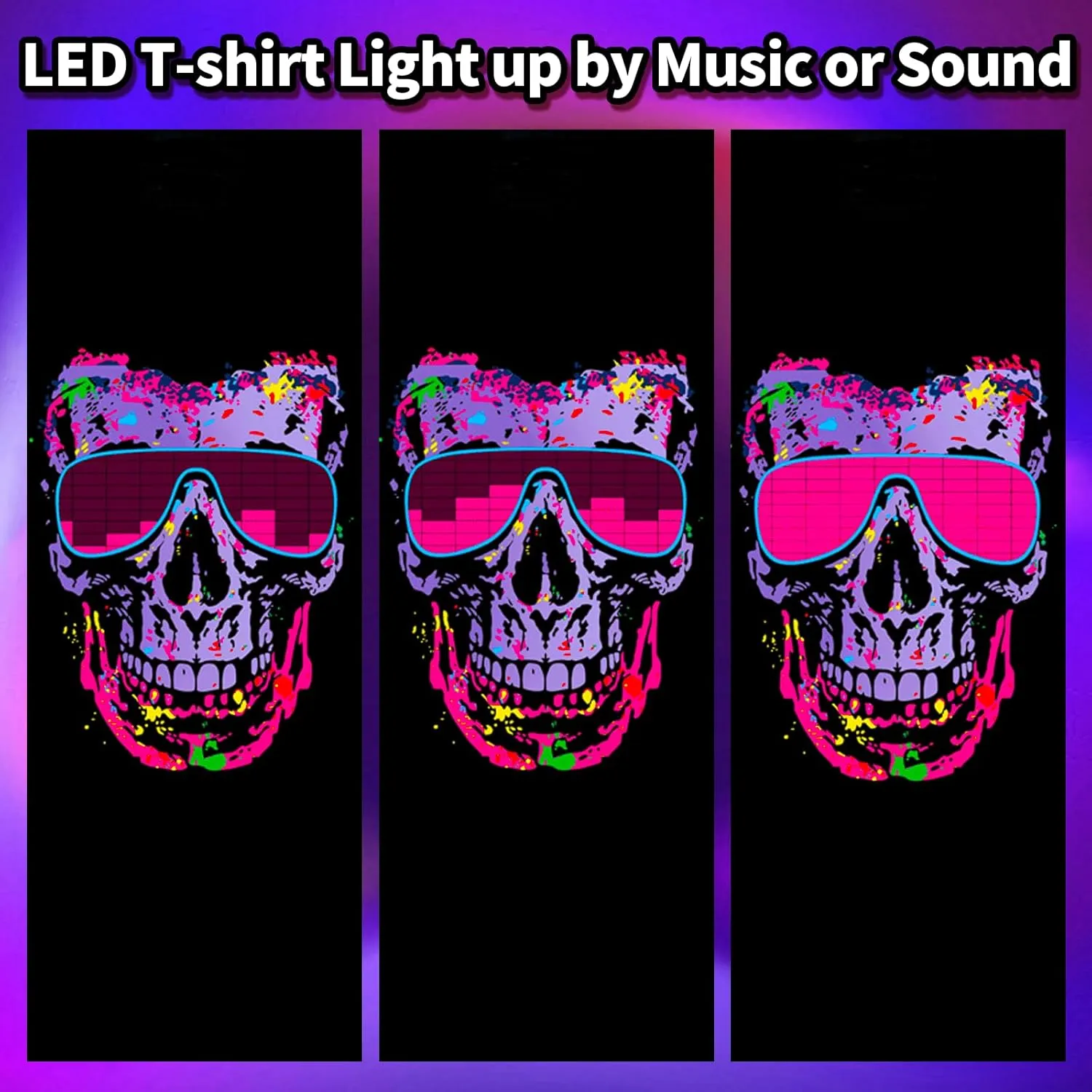 LED T Shirt Sound Activated Glow Shirts Light Up Equalizer Clothes for Party