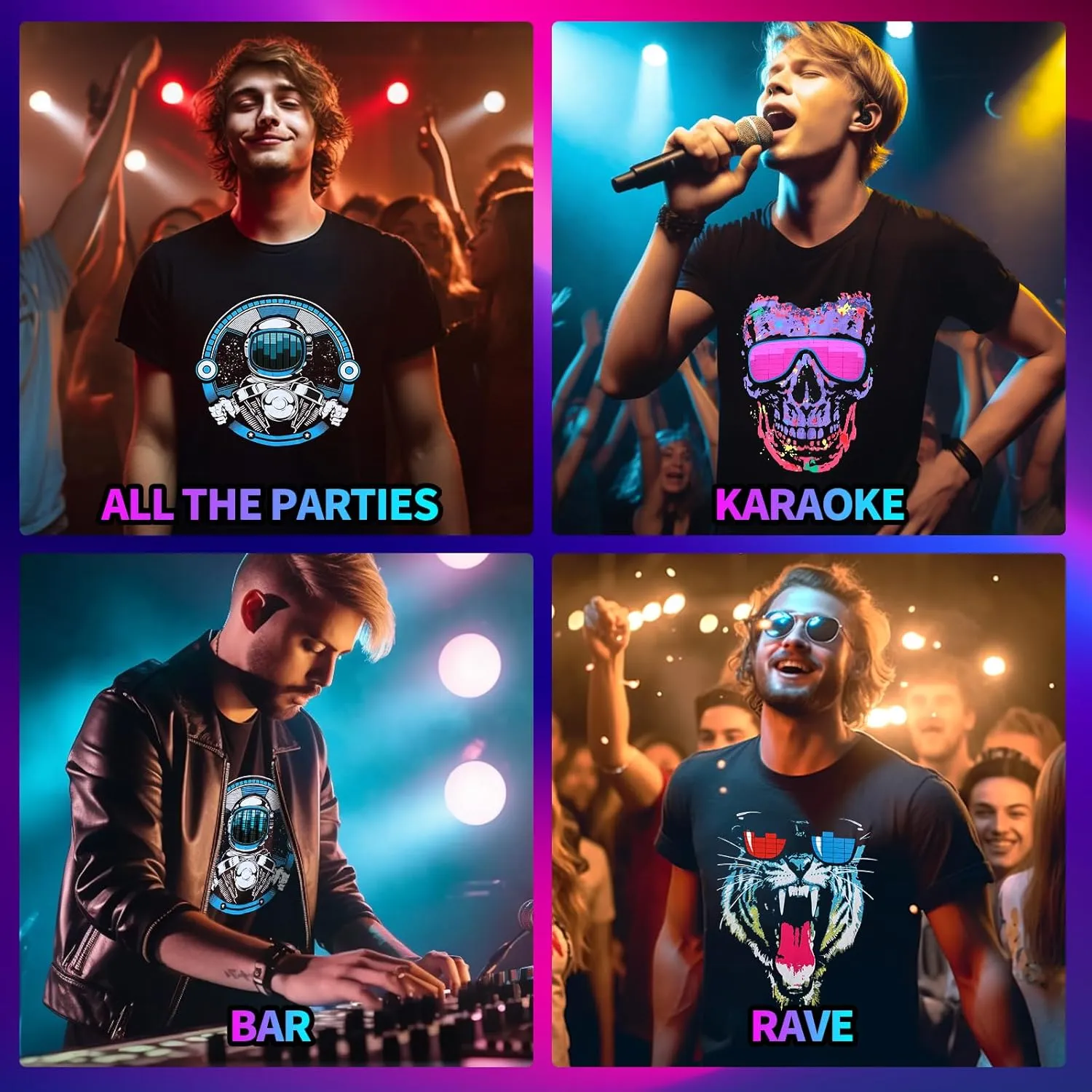LED T Shirt Sound Activated Glow Shirts Light Up Equalizer Clothes for Party