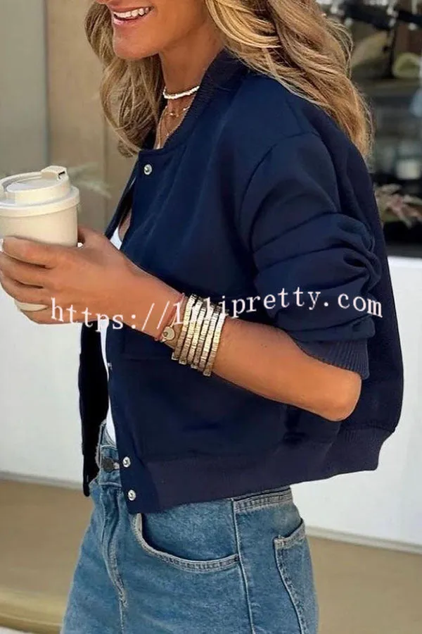 LIlipretty Cup of Cozy Round Neck Buttoned Long Sleeve Short Pocket Jacket