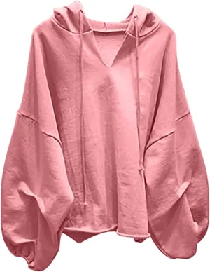 Loose Fit Hoodies For Women Casual Long Sleeve Solid Color Drawstring Sweatshirts Oversized Pullover Tops