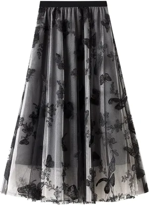 Lu's Chic Women's Tulle Butterfly Skirt Tutu High Low Tea-Length Asymmetrical Elastic Waist A-line
