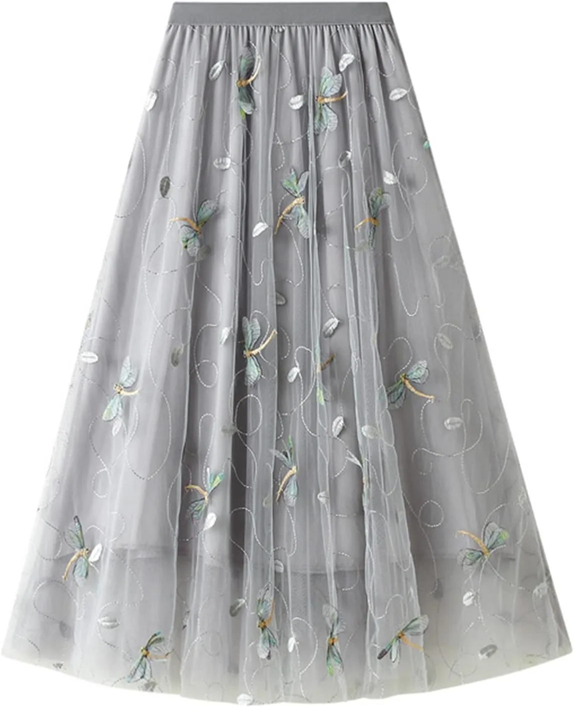 Lu's Chic Women's Tulle Skirt Midi Tutu Skirts High Waisted Printed Elastic Waist A-line