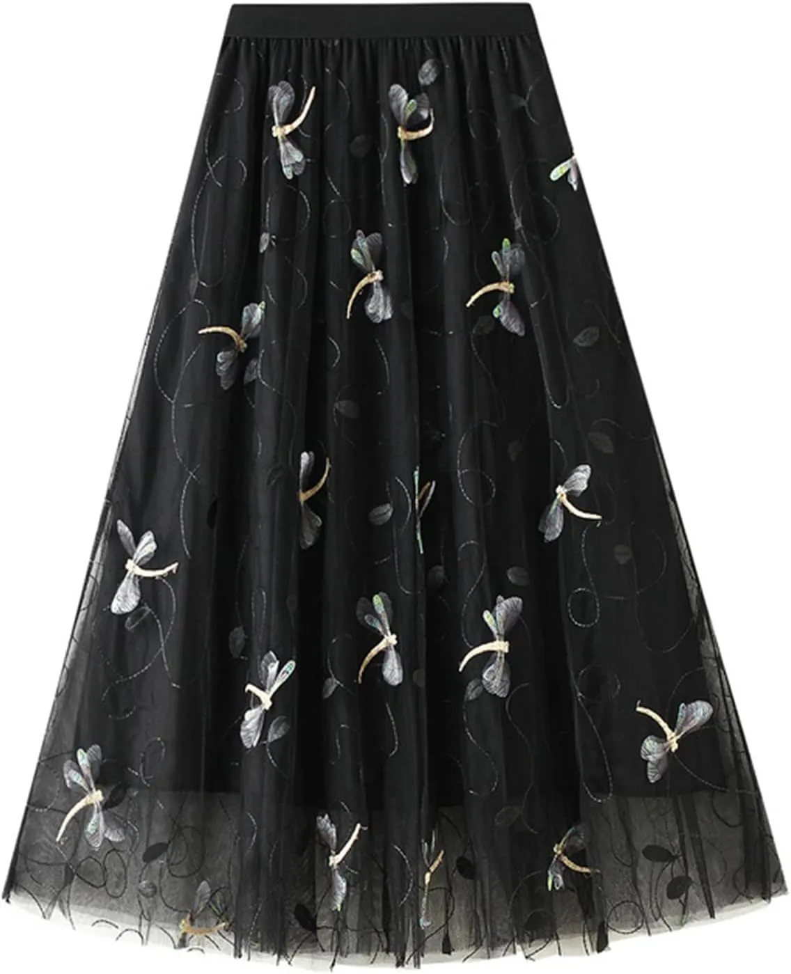 Lu's Chic Women's Tulle Skirt Midi Tutu Skirts High Waisted Printed Elastic Waist A-line