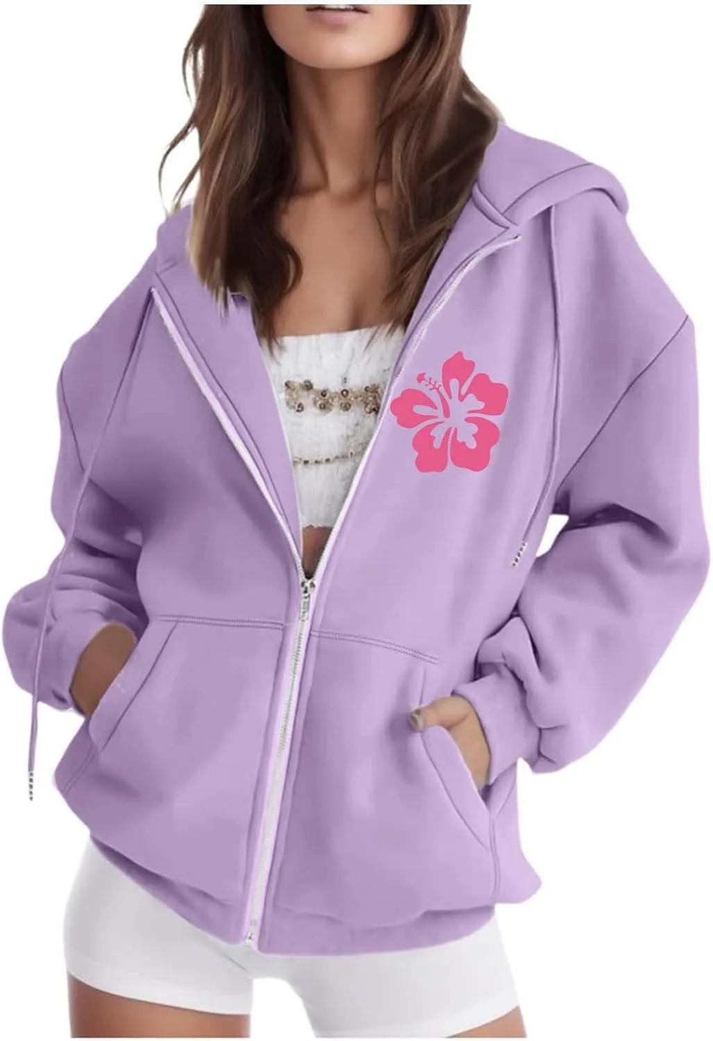 Meet Me at The Ocean Hoodies for Women Casual Letter Graphic Zip Up Hoodie with Pockets Drawstring Y2K Hooded Sweatshirts