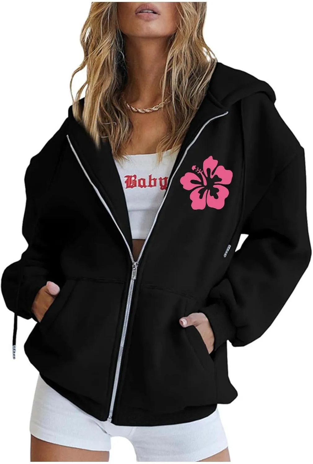 Meet Me at The Ocean Hoodies for Women Casual Letter Graphic Zip Up Hoodie with Pockets Drawstring Y2K Hooded Sweatshirts