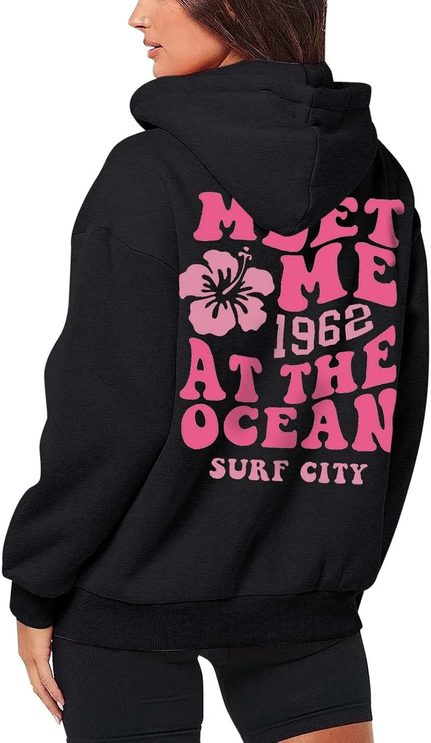 Meet Me at The Ocean Hoodies for Women Casual Letter Graphic Zip Up Hoodie with Pockets Drawstring Y2K Hooded Sweatshirts