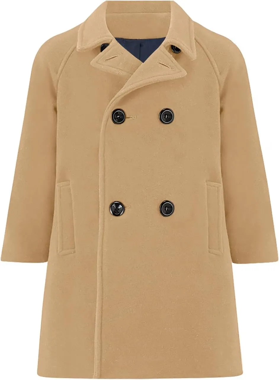 Meikulo Boys Double Breasted Pea Coat Kids Winter Notched Collar Overcoat 5-14 Years