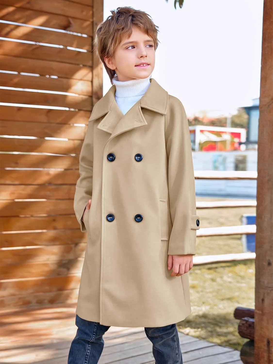 Meikulo Boys Double Breasted Pea Coat Kids Winter Notched Collar Overcoat 5-14 Years