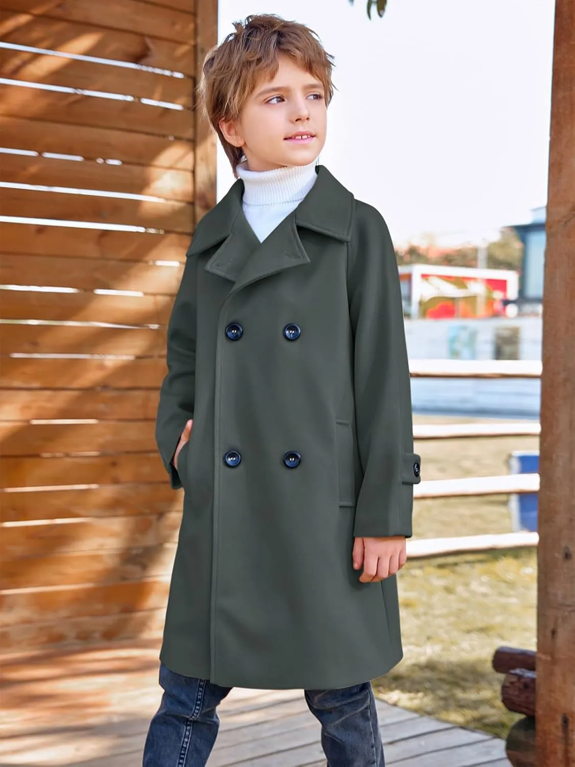 Meikulo Boys Double Breasted Pea Coat Kids Winter Notched Collar Overcoat 5-14 Years