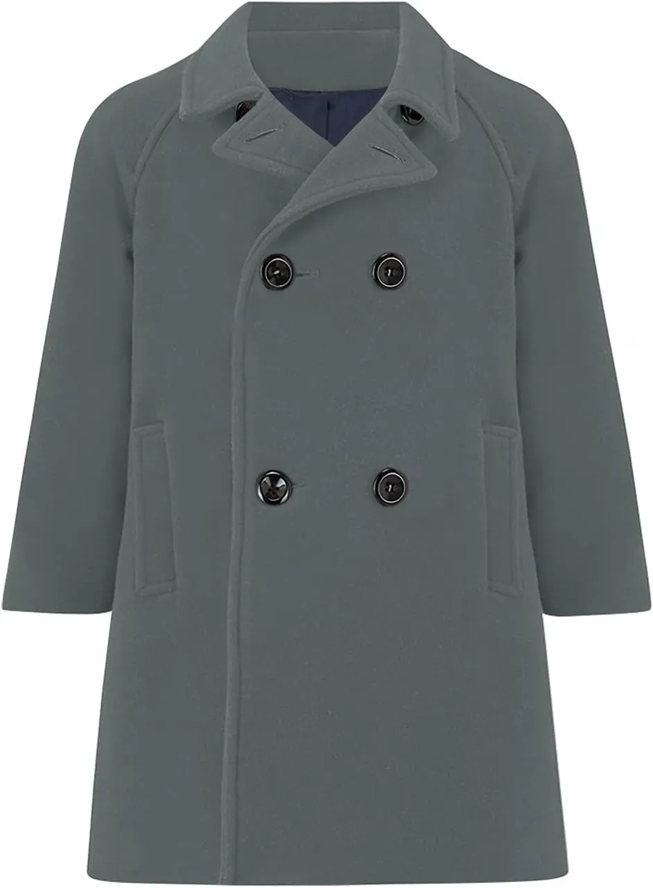 Meikulo Boys Double Breasted Pea Coat Kids Winter Notched Collar Overcoat 5-14 Years