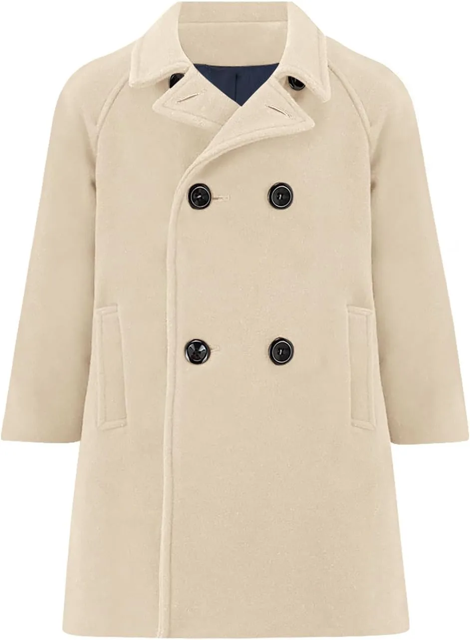 Meikulo Boys Double Breasted Pea Coat Kids Winter Notched Collar Overcoat 5-14 Years