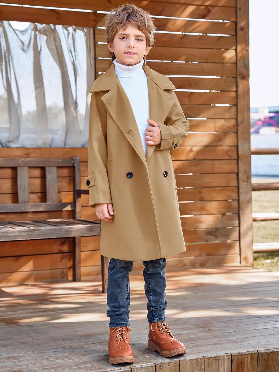 Meikulo Boys Double Breasted Pea Coat Kids Winter Notched Collar Overcoat 5-14 Years