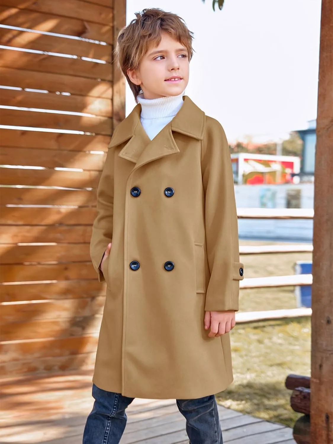 Meikulo Boys Double Breasted Pea Coat Kids Winter Notched Collar Overcoat 5-14 Years