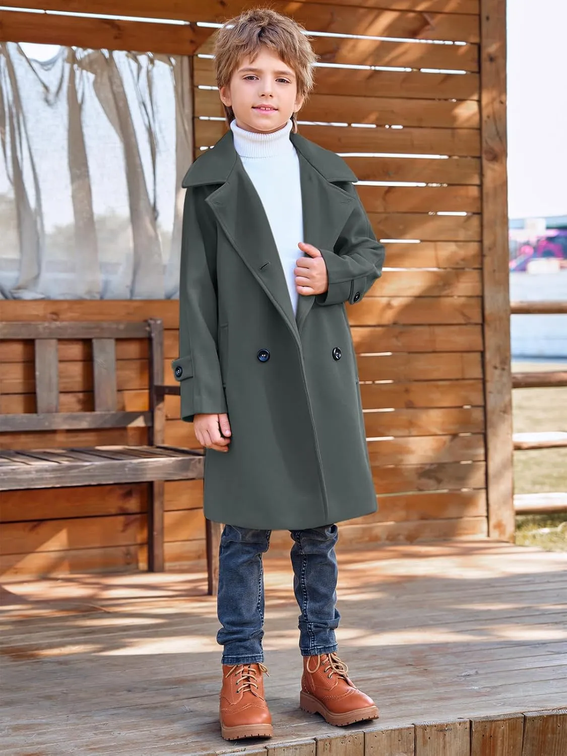 Meikulo Boys Double Breasted Pea Coat Kids Winter Notched Collar Overcoat 5-14 Years