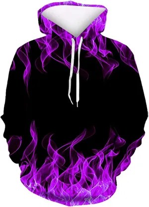 Men Women Unisex Novelty Hoodies 3D Flame Graphic Print Pullover Tops Fashion Fall Winter Hooded Sweatshirts