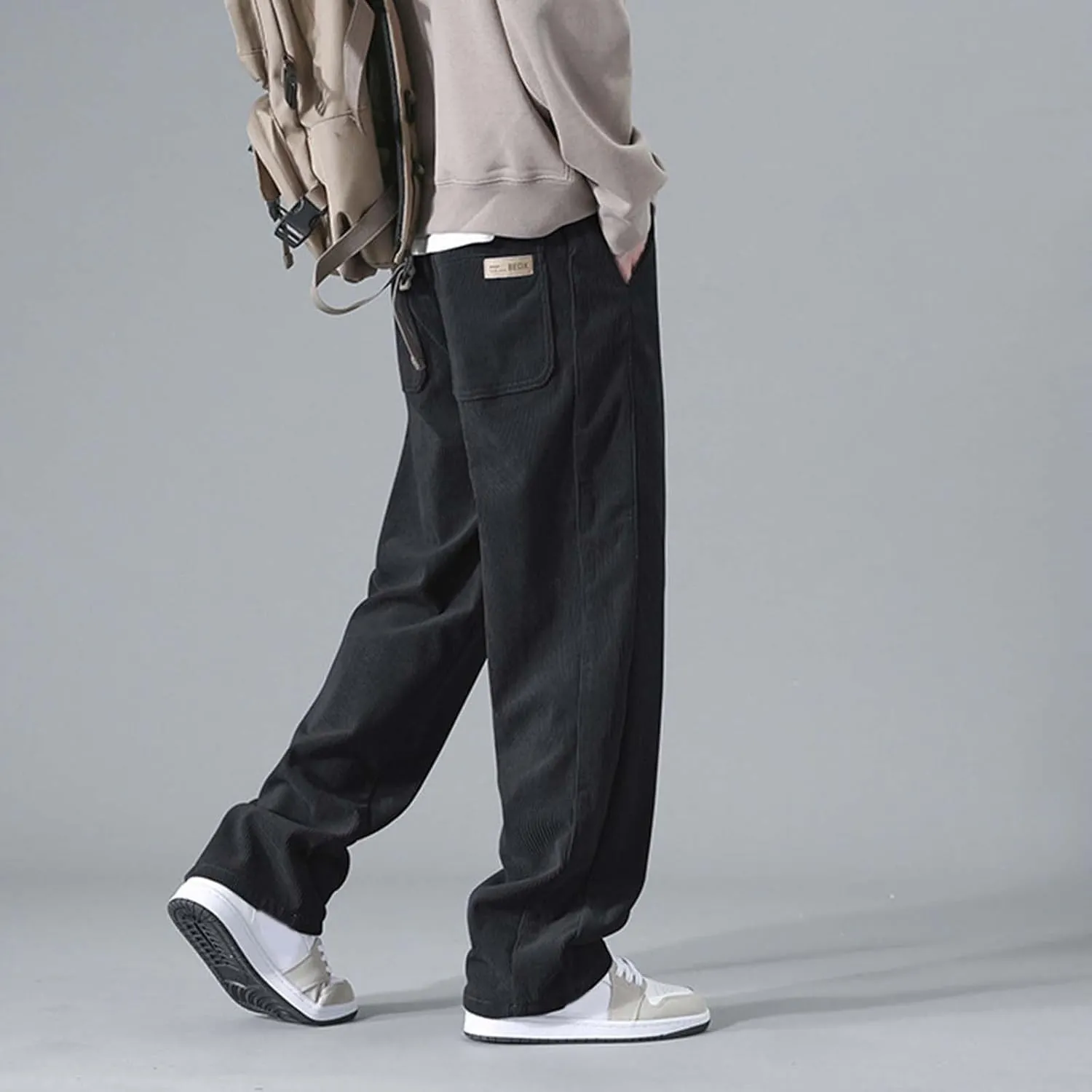 Mens Corduroy Pants Big and Tall Relaxed Fit Straight Wide Leg Pants Plus Size Comfy Spring Joggers Casual Hiking Pants