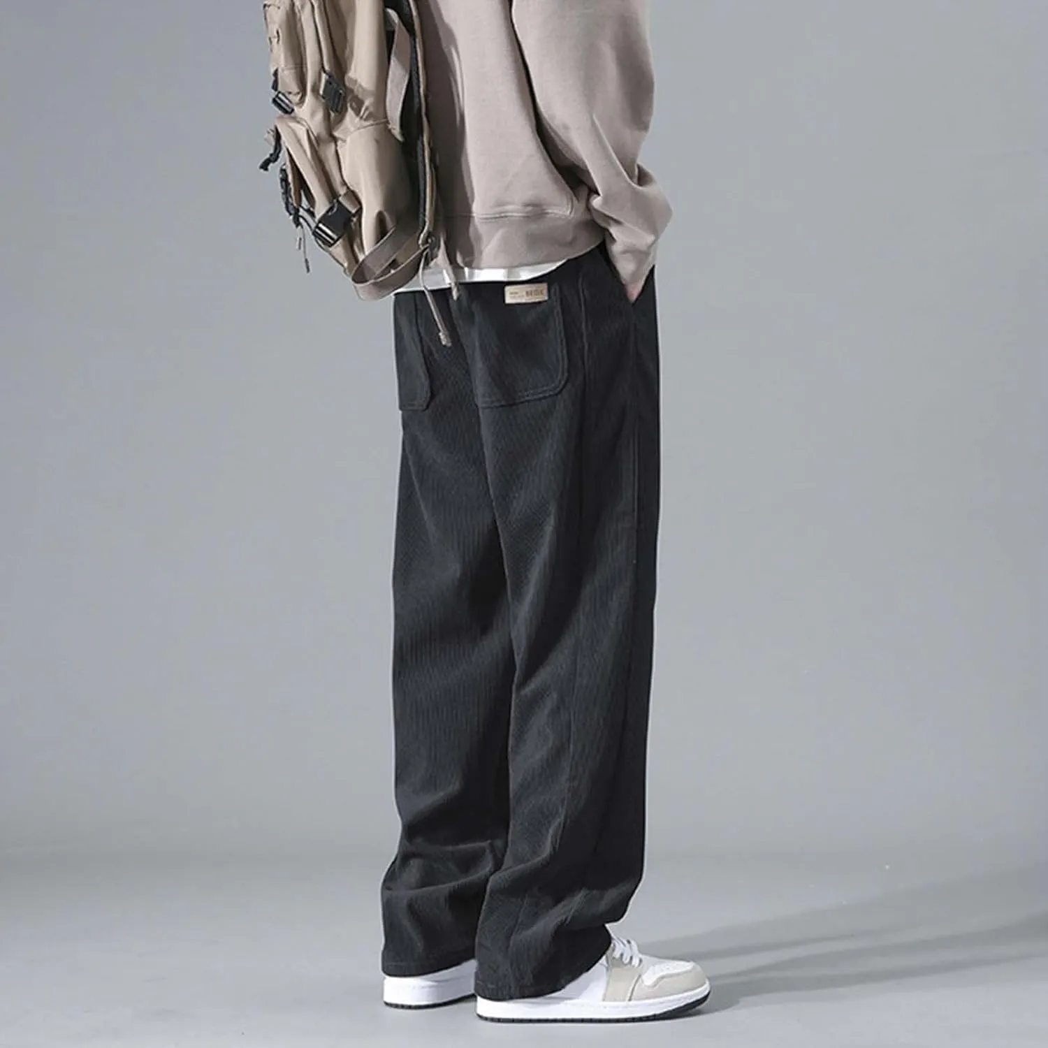 Mens Corduroy Pants Big and Tall Relaxed Fit Straight Wide Leg Pants Plus Size Comfy Spring Joggers Casual Hiking Pants
