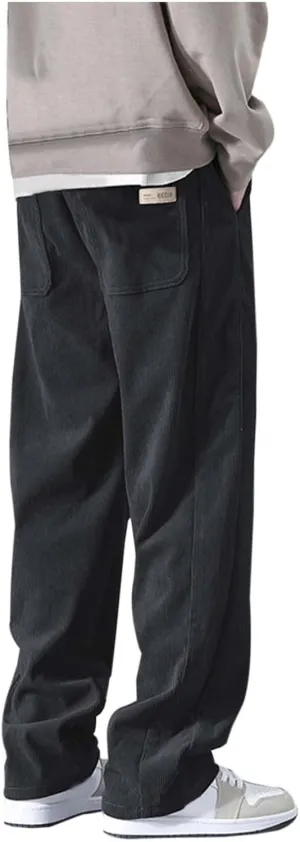 Mens Corduroy Pants Big and Tall Relaxed Fit Straight Wide Leg Pants Plus Size Comfy Spring Joggers Casual Hiking Pants