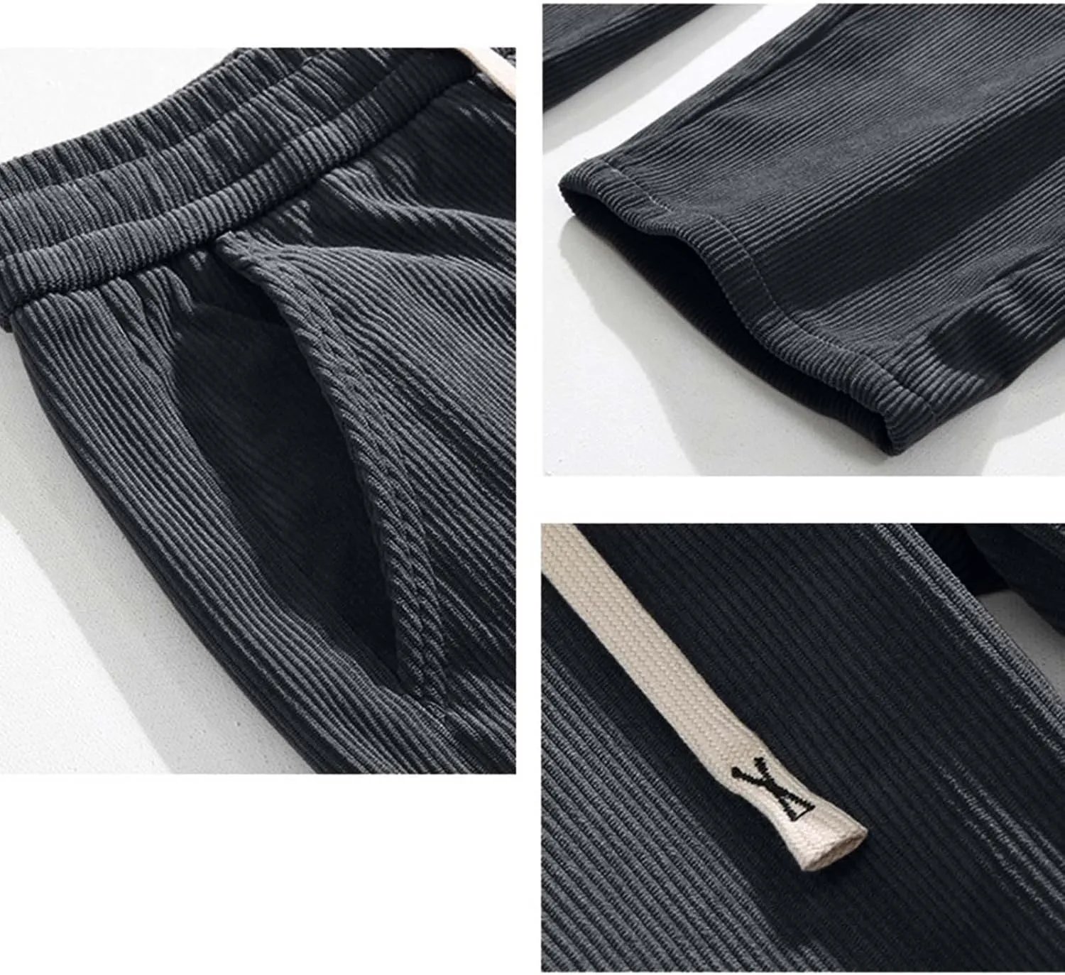Mens Corduroy Pants Big and Tall Relaxed Fit Straight Wide Leg Pants Plus Size Comfy Spring Joggers Casual Hiking Pants