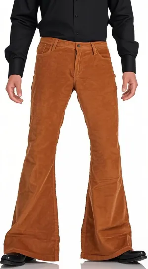 Men's Corduroy Relaxed Vintage 60s 70s Bell Bottom Pants Stretch Fit Classic Comfort Flared Flares Retro Disco Pants