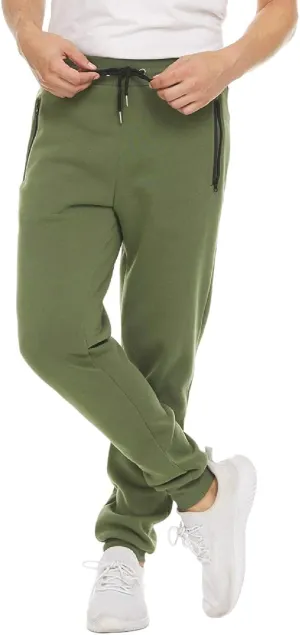 Mens Fleece Casual Sweatpants with Zipper Pockets Plus Size Solid Slim Fit Baggy Joggers Outdoor Atheltic Jogging Trousers