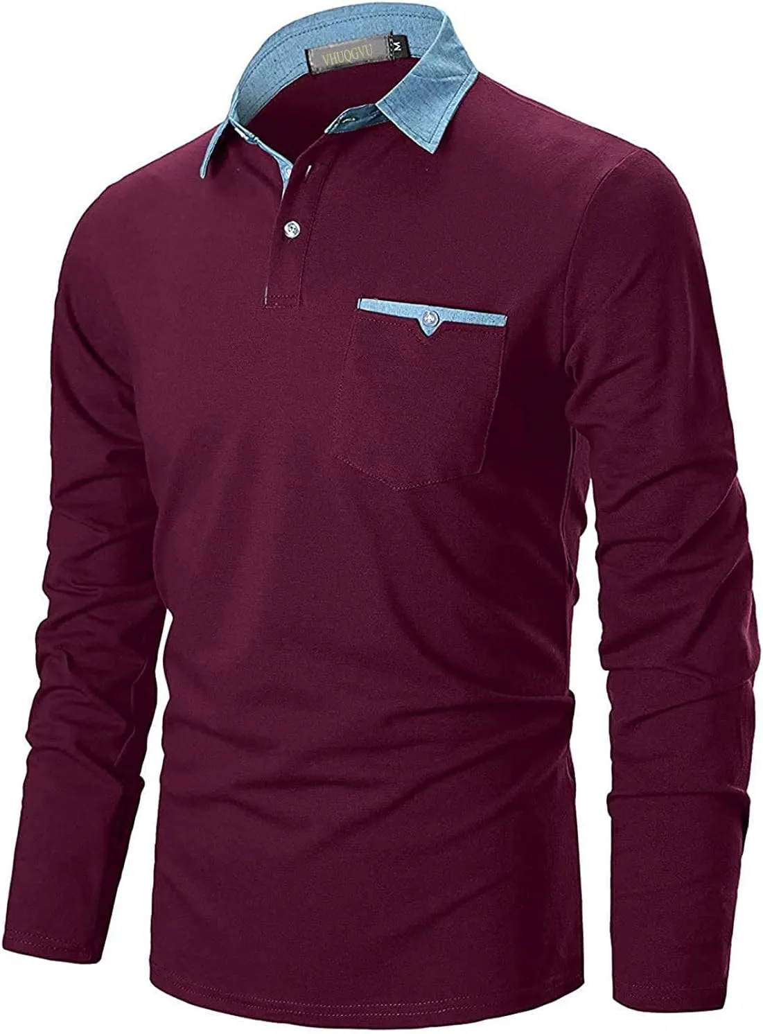 Mens Long Sleeve Polo Shirt Basic Slim Fit Long Sleeve Polo Men's Cotton Polo Shirts with Pocket Golf Shirts Men