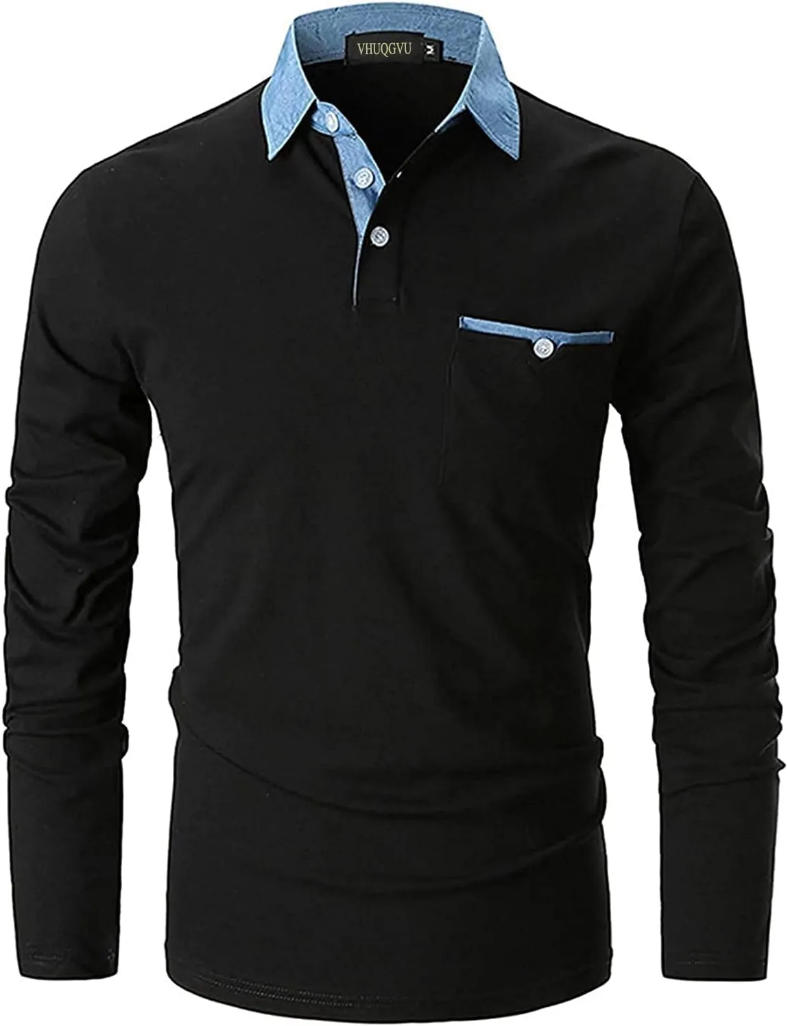 Mens Long Sleeve Polo Shirt Basic Slim Fit Long Sleeve Polo Men's Cotton Polo Shirts with Pocket Golf Shirts Men